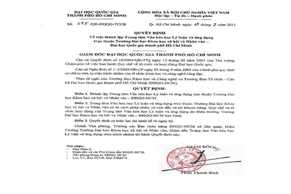 Thành lập Trung tâm Văn hoá học Lý luận và Ứng dụng